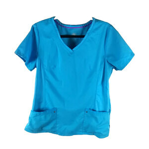 Healing Hands Women's Scrub Top Size Large Turquoise Blue Medical Flaw